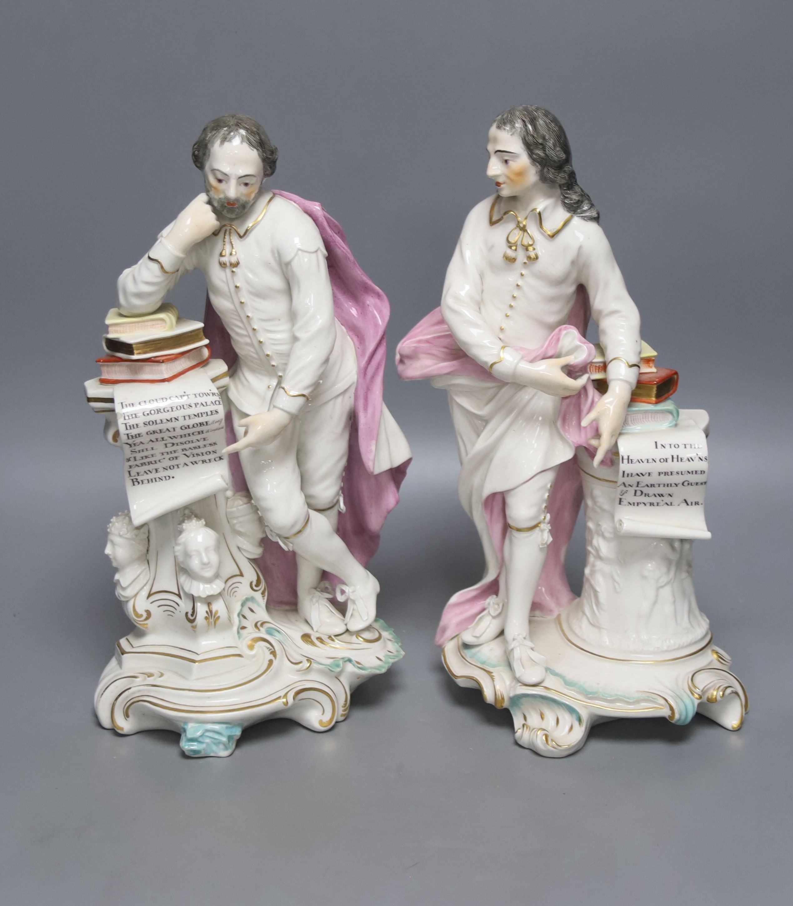 A pair of large Derby porcelain figures of Shakespeare and Milton, c.1780, 31 cm high